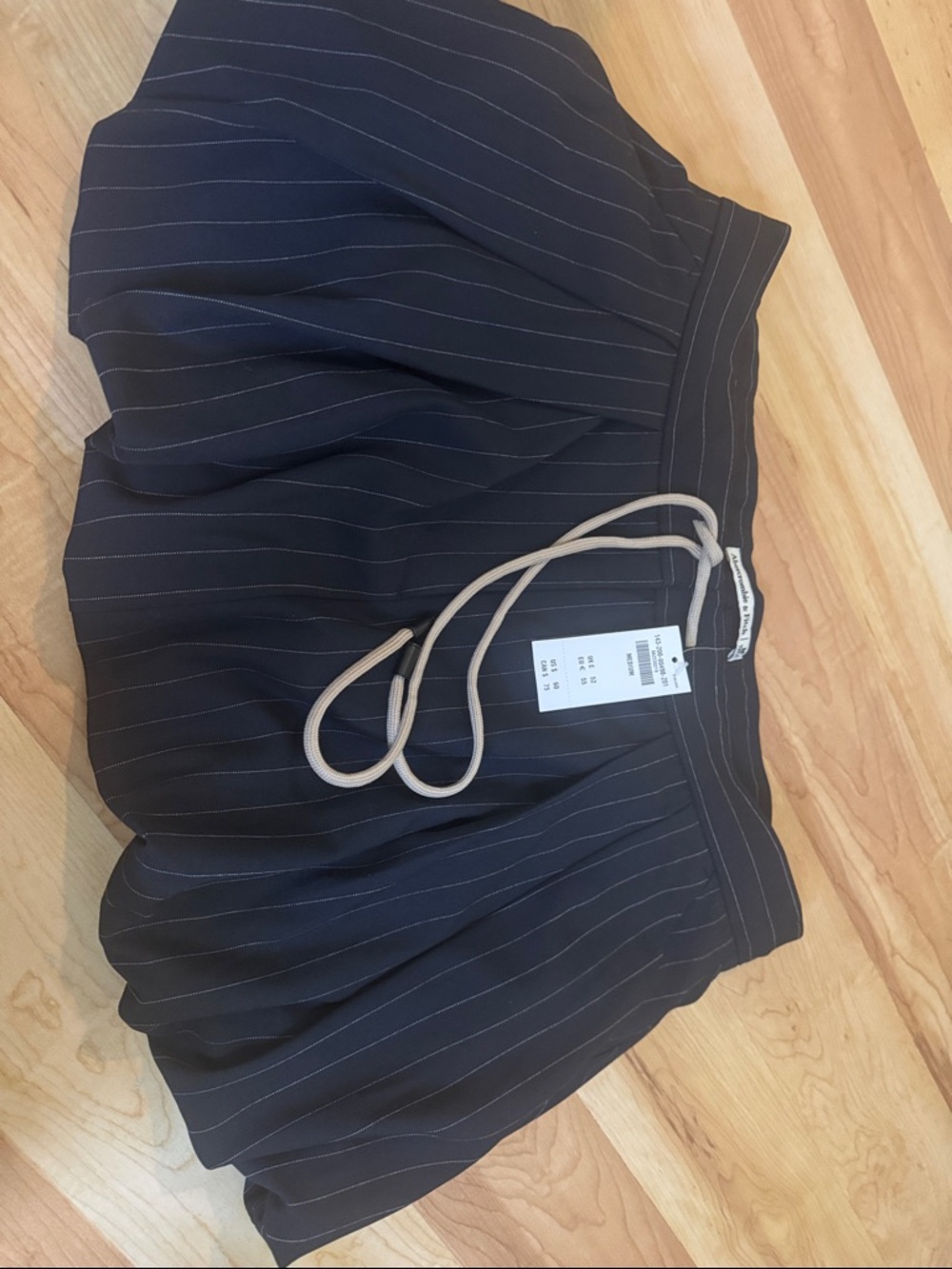 Abercrombie & Fitch Navy Pinstripe Skater Skirt with Drawcord